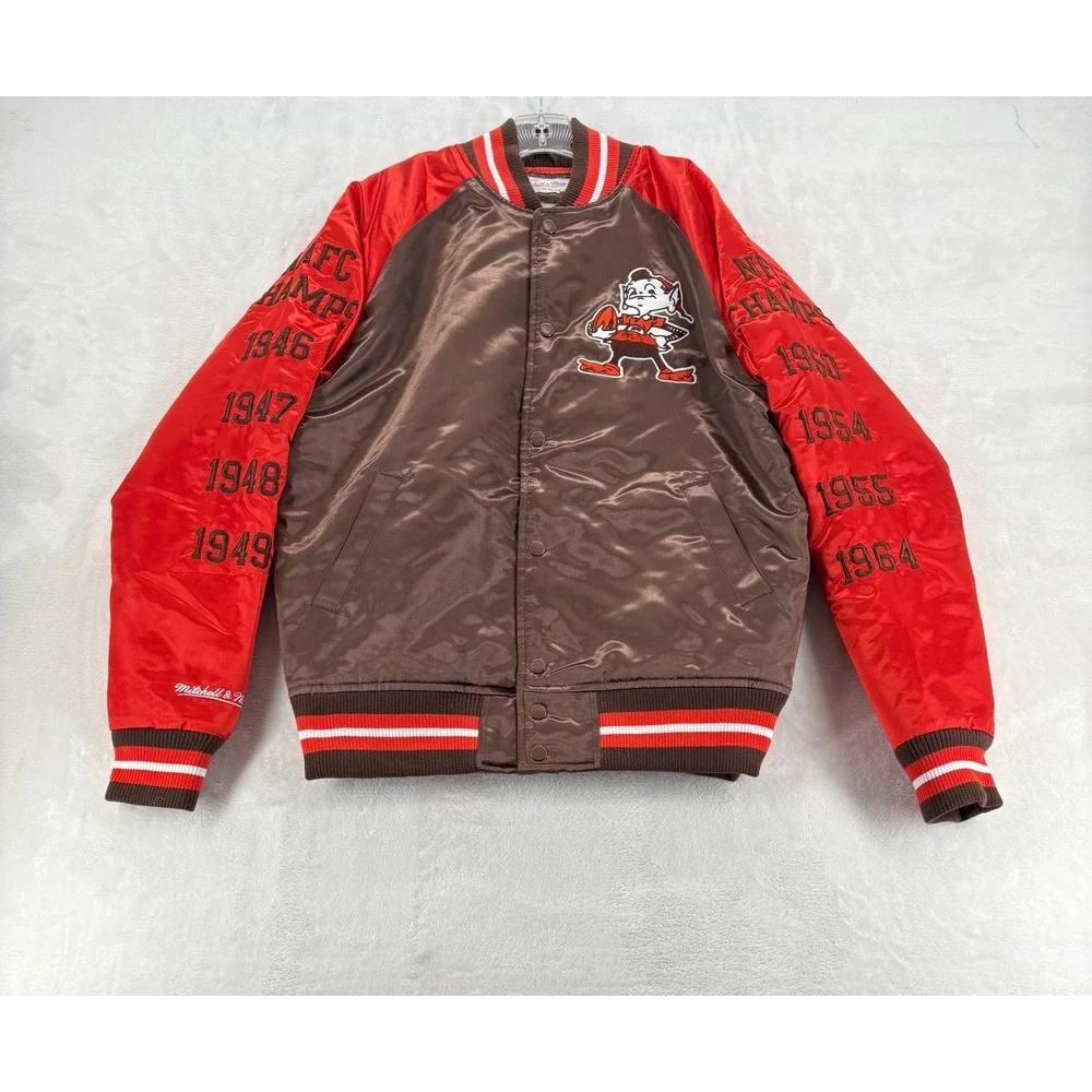 Mitchell & Ness Jacket Small Cleveland Browns Tough Season Satin Brown Orange